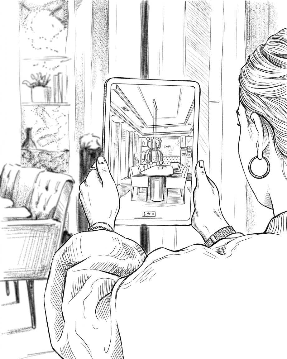 Customer exploring furniture through digital tools