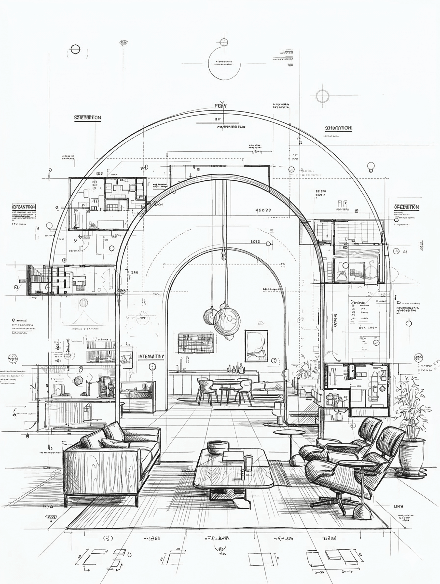 Architectural interior concept sketch